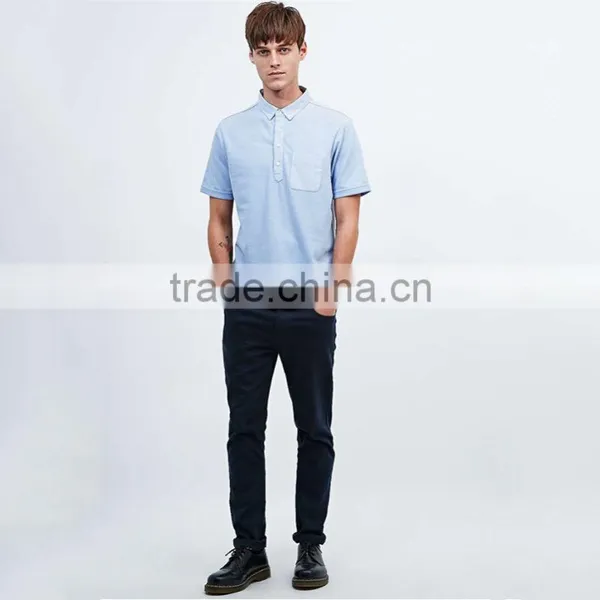 Plain Blue Polo With Chest Pocket 100 Percent Cotton Mens Polo Shirts T-shirt photo-2