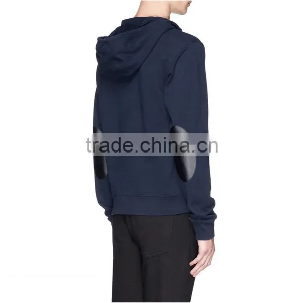 Neck Blank Hoodie Elbow Leather no Drawstring Leather Sleeve Sweatshirt photo-4