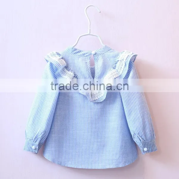 New 2017 Wholesale Hot Summer Girls Cotton Long Sleeves Striped Lace Blouses 2-8 Years photo-3