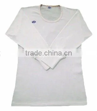 50% Polyester & 50% Cotton (1x1 Rib) White Long Sleeve Hospital Men's T- Shirts (White Bleached)