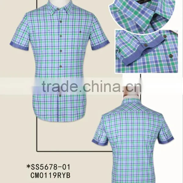100% Cotton Latest Stylish Checked Fashion Short Sleeve Men Shirts for Summer photo-3