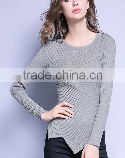 Womens Grey Cotton Knitted Pattern Long Sleeves Pullover Sweaters With Best Price photo-4