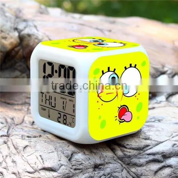 (Hot ) SpongeBob Cartoon LED Alarm Clock, SpongeBob Digital Clock, SpongeBob 7 Color Change Small LED Clock photo-2