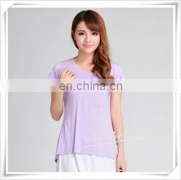 Ladies' Bamboo Pocket T-shirt Asymmetry Design Longer Back Short Front photo-4