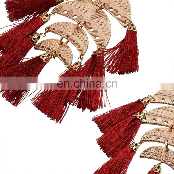 Hot Sales Multilayer Moon Metal Boho Earrings With Small Tassels photo-5