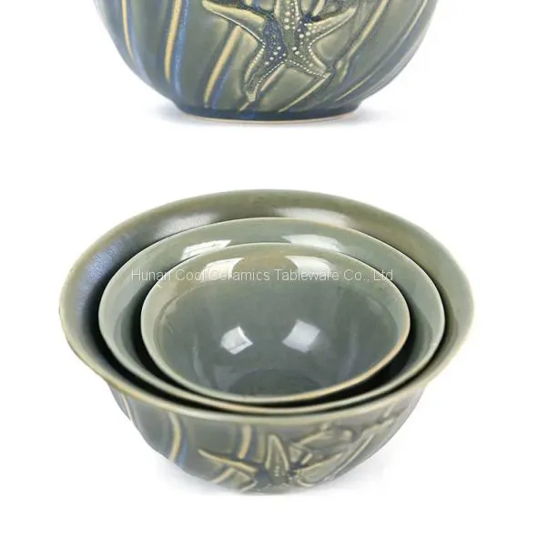 Boutique Embossed Ceramic Soup Bowl Set Ceramic Bowls photo-2