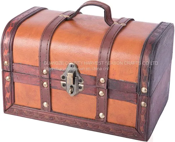 Small Wood and Leather Decorative Chest