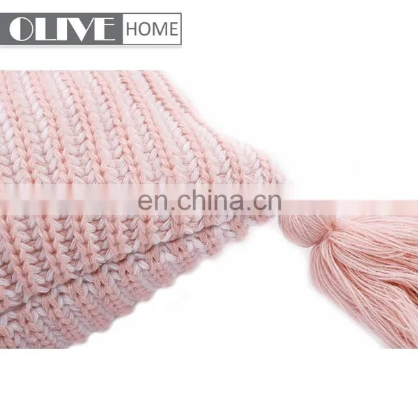 2018 Hot Sales 100%acrylic Decorative Rib Knitted Cushion Cover With Lantern Tassels photo-5