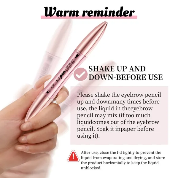 QIC Rose Gold Dual-Ended 4-Tip Eyebrow Pen & Eyeliner (Waterproof & Smudge-Proof) 4-Tip Forked Liquid Eyebrow Pen for Natural, Feathered Brows photo-3