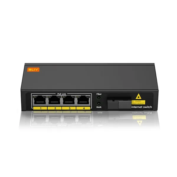 BLIY 4+1 Port POE Switch, Fast Ethernet (100M) or Gigabit Available, With Optional and Customizable 1×9 or SFP Optical Module.