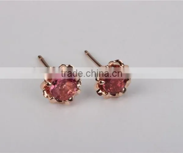 Fashion 10k Rose Gold Beatiful Flower Red Tourmaline Stud Earring Jewellery photo-5
