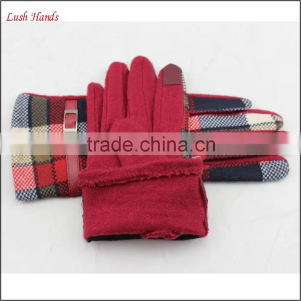 Ladies Cheap Genuine Woolen Top Leather Belt Gloves photo-5