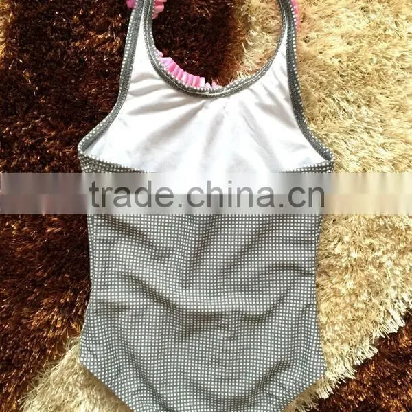 One Piece Kids Swimsuit Made of Cute Gray Plaids Fabrics,baby Swimwear photo-2