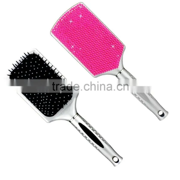 Women's Handcrafted Bling Bling Rhinestones Massaging Paddle Hair Brush Silver/Rose Red photo-2