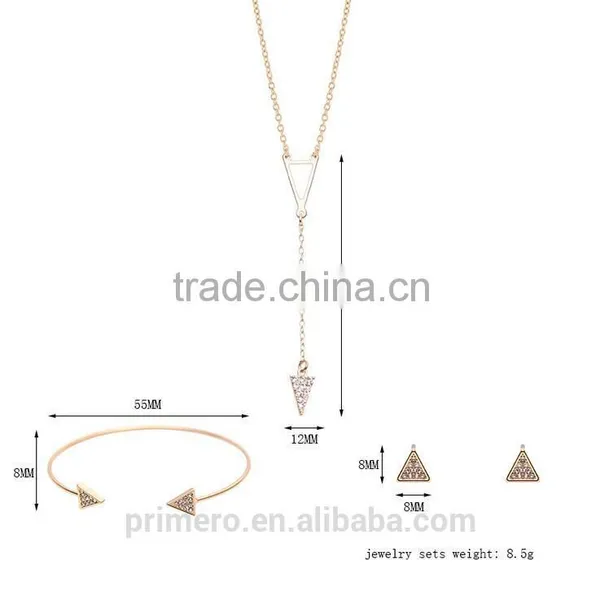 2016 Fashion Long Triangle Gold Plated Crystal Necklace / Earrings / Bracelet Bridal Accessories Jewelry Sets photo-3