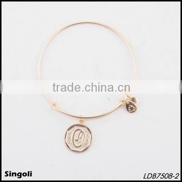 Initial Letter Gold Adjustable Bangle Bracelet photo-3