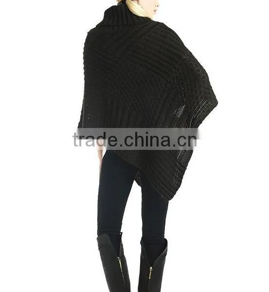 Winter Skies Black Turtleneck Poncho Sweater photo-3