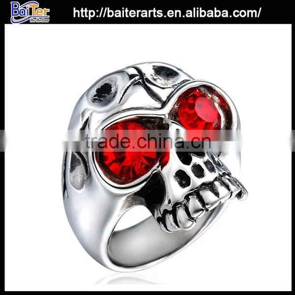 Wholesale Vintage Titanium Blue Stone Skull Ring photo-5