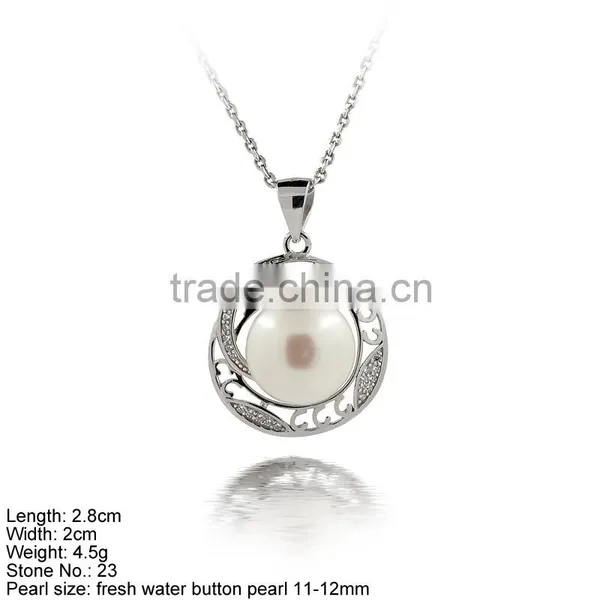 PPA2-005 Round Shape 925 Sterling Silver Pendant With Freshwater P Round Shape 925 Sterling Silver Pendant With Freshwater Pearl