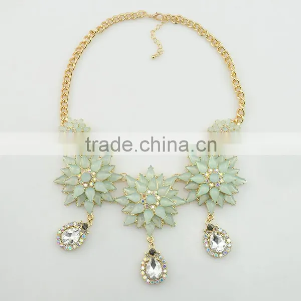 Fashion Jewelry Sets Gold Plated Resin Flower Design Necklace and Earring Diamond Jewelry Set photo-3