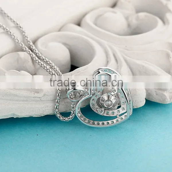 Silver Dancing Stone Heart Shape Pendant Necklace Jewelry photo-2