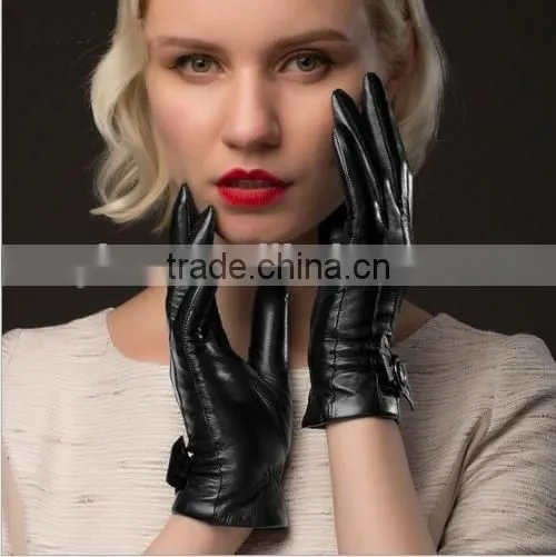 Custom Black Genuine Leather Gloves Girls Genuine Leather Gloves photo-5