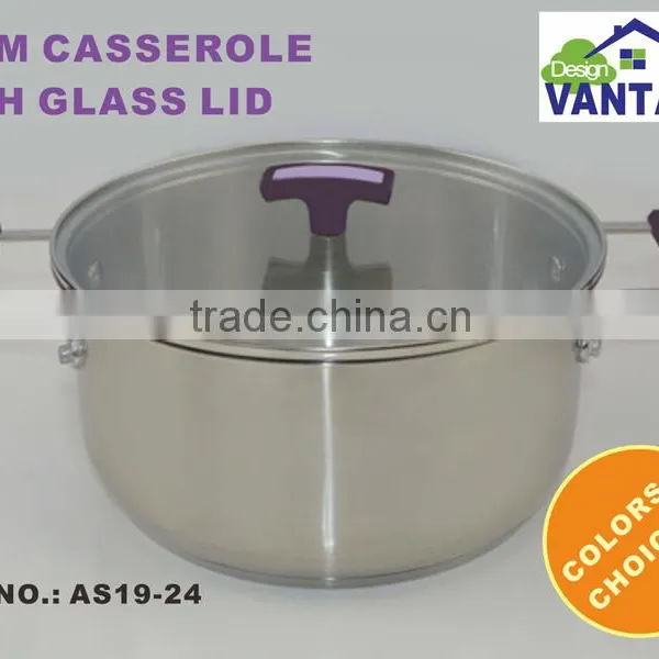 24cm Belly Shape Double Wall Casserole With Glass Lid Stainless Steel Cookware Set With Silicon Handle photo-3