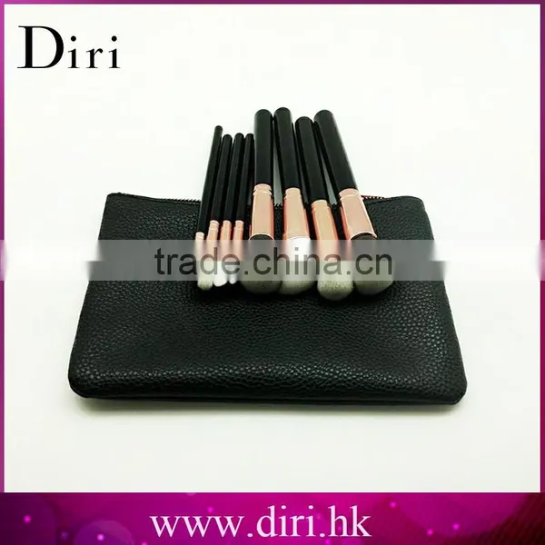 Black Leather Professional Synthetic Hair Makeup Brush Set 8pcs photo-6