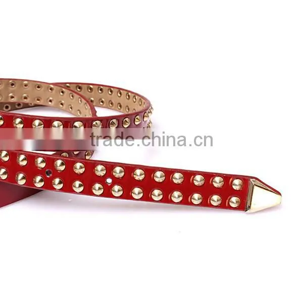 Wholesale Double Layer Rivets Decorated Square Pattern Buckle Sex Women Lady Thin PU Waist Belt photo-5