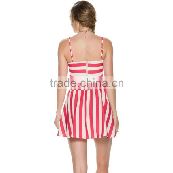 Women Red and White Stripe Strappy Crop Top and Skrit New Fashion Two Piece Outfits photo-4