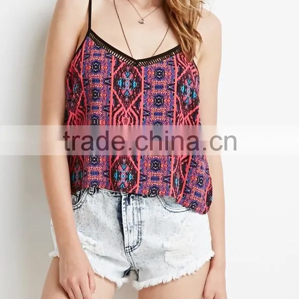 Tribal Print Strappy Cami Loose Crop Top Clothes Women Summer 2015 Beach Wear