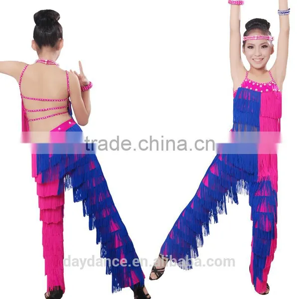 Professional Girls Fringed Latin Clothes&Pants Kids Ballroom Tango Salsa Dance Costumes photo-2