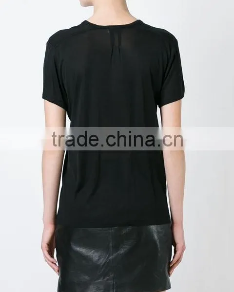 Custom Womens V Neck Blank Plain T Shirts,Pure Black Cotton V Neck T-Shirts For Women photo-5