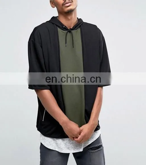 Oversized Short Sleeve Hoodie With Cut & Sew Panel