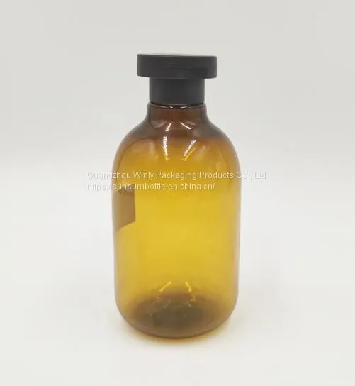 280ml Cheap Price Amber Color Empty Plastic Container Shampoo Bottle With Flip Top Cap