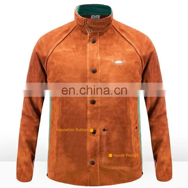 Yellow Split Cow Leather Welding Cape Sleeves With Detachable Leather Bib Welding Apron photo-5