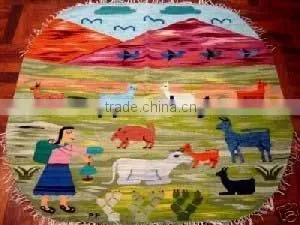 Woven Wool Tapestry / Woven Wool Rug / Woven Wool Wall Decor Round 4 Feet Peru