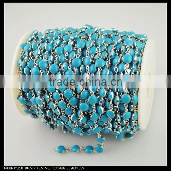 LFD-0023C ~ Wholesale Blue Color Rosary Style Chains 6MM Wire Wrapped Beaded Chain Jewelry Making photo-2