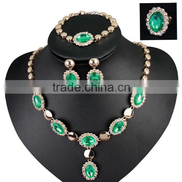 European And American Fashion Green Color Crystal Alloy Rhinestone Jewelry Set photo-5