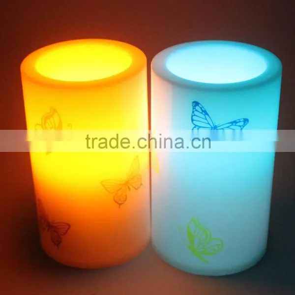 Plastic Battery Operated Butterfly Printing Multicolor Glowing Led Candle for Tourist Resort or Garden Decor photo-2