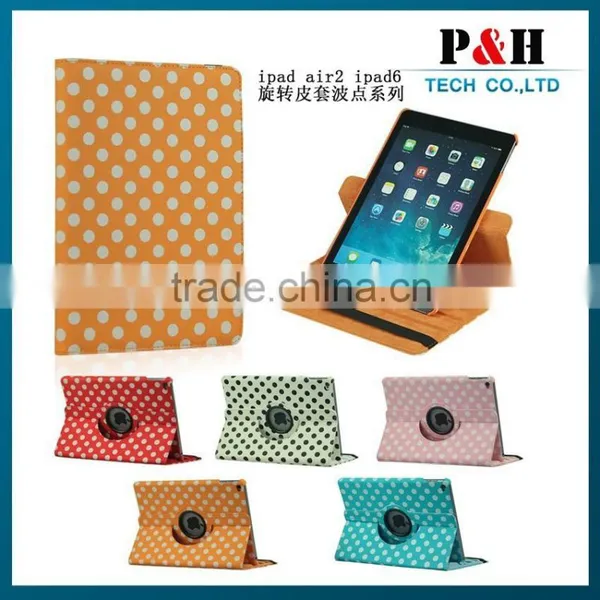 For Ipad Leather Case, Polka Dot 360 Rotating PU Leather Case For Apple IPad 6 & Air 2 photo-2