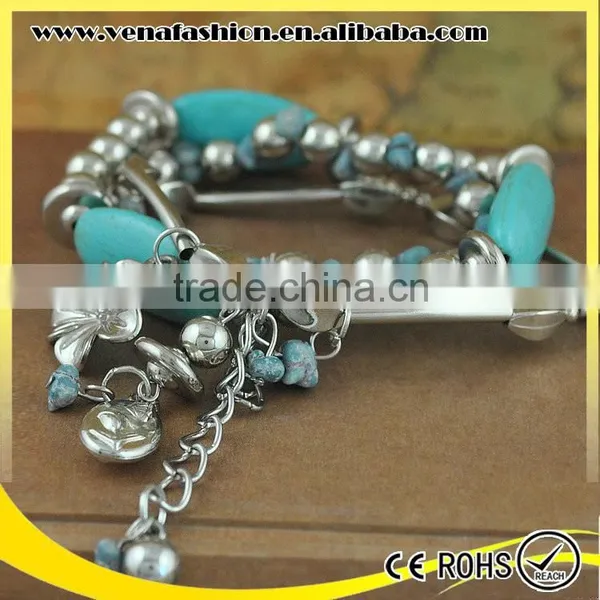Boho Style Silver Turquoise Bracelet Chunky Alloy Bracelet photo-3