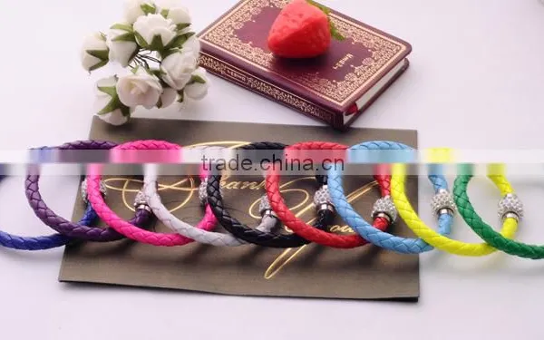 Antique Classical Leather Magnetic Clasp Bracelet Jewelry , Nnisex Smooth Pattern Crystal Leather Bracelet/ photo-2