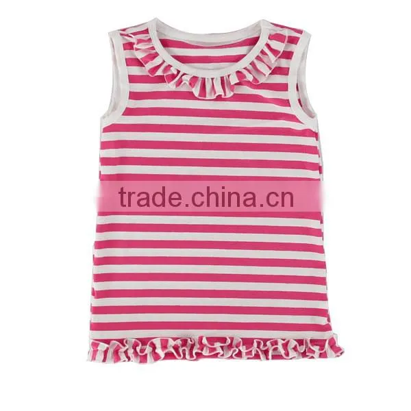 2016 Wholesale Strip Cotton Ruffle Baby Vest Children Clothing Overseas Oem Service Girls Top Design photo-2