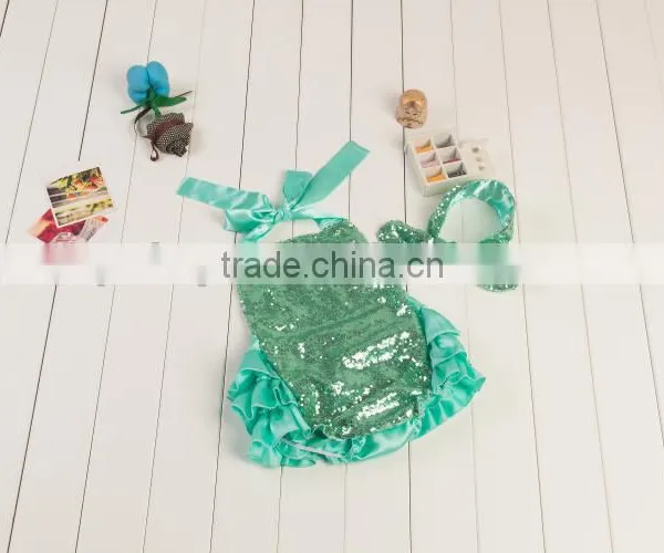 2017 New Product Wholesale Boutique Solid Shiny Romper, Bow-Knot Hairband Baby Adorable Girls Summer Clothes photo-6