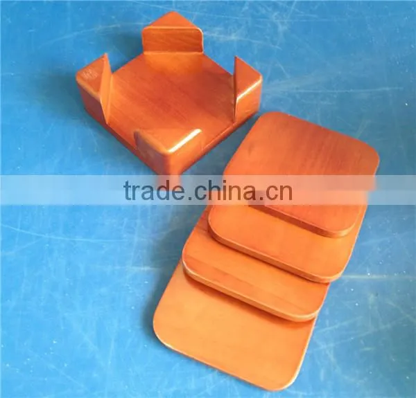 Red Custom Square Wooden Tea Cup Coaster Wholesale photo-5