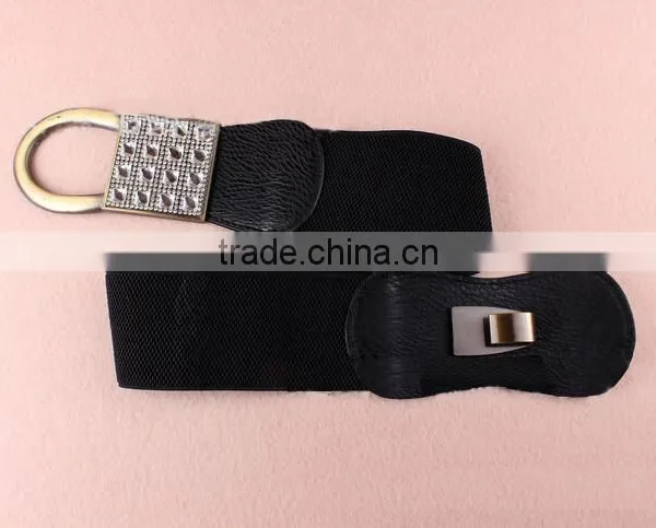 Wholesale Rhinestone Paved Ring Type Alloy Buckle Sex Women Lady Wide PU Waist Belt photo-2