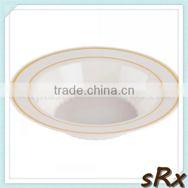 Bone White 12 oz Plastic Soup Bowl With Gold Bands,OEM CHIC Plastic Round Soup Bowl Gold Bands photo-4