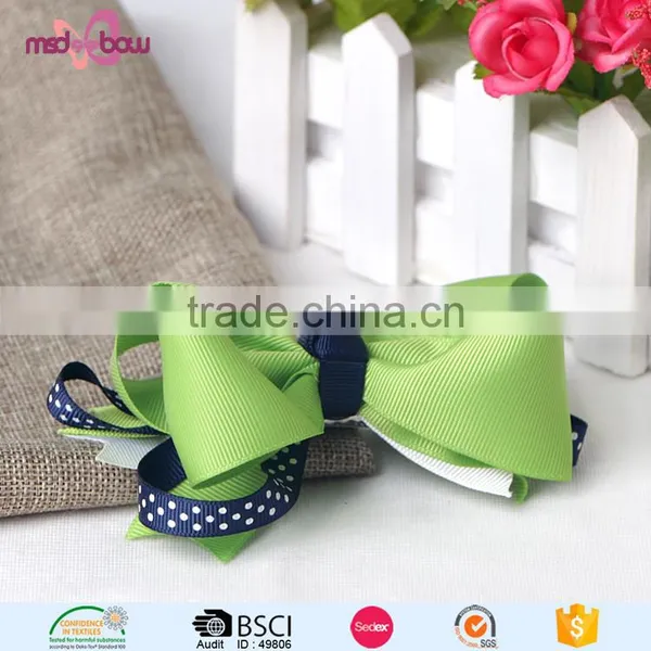 Latest Design Green Handmade Ribbon Grossgrain Hair Bows for Women photo-2
