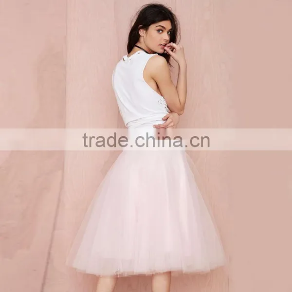 MGOO Fashion Design Korea Style Women Pink Skirts Tutu Ball Gown Mesh Romantic Knee Length Skirts 15146A236 photo-3